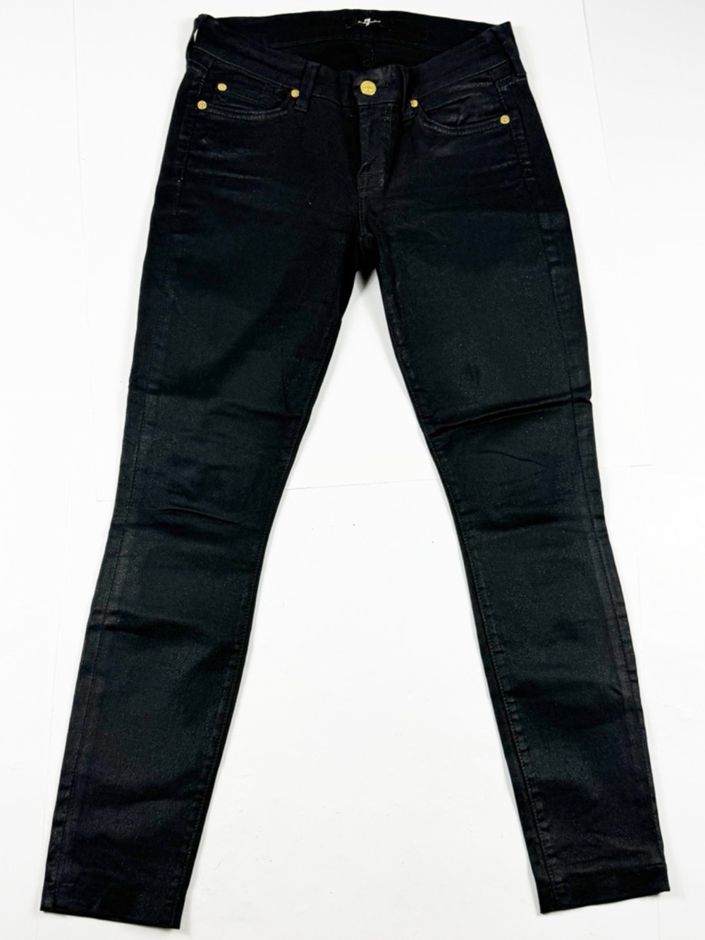 7 For All Mankind Black Skinny‎ Jeans with Gold Hardware Size 26